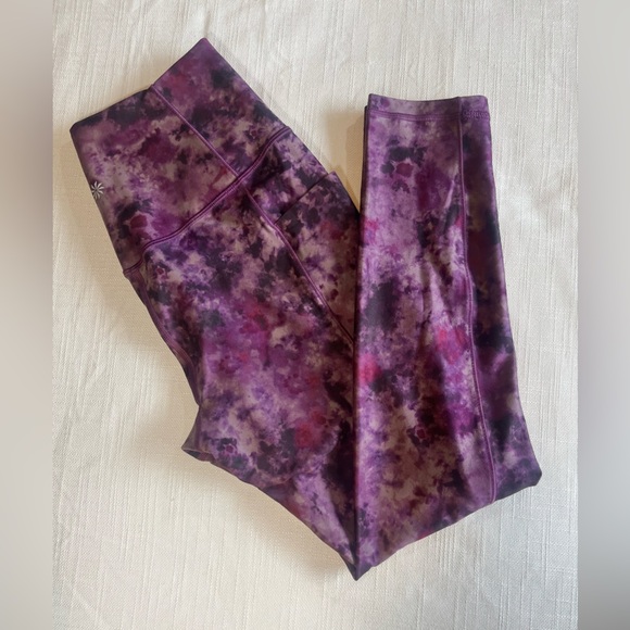 NWOT Athleta Purple Tie Dye Salutation II SET - 7/8 stash leggings and bra sz SM - Picture 2 of 9